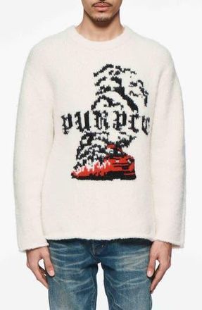 Purple Logo Alpaca & Wool Blend Graphic Crewneck Sweater in Off White at Nordstrom Rack, Size Xx-Large