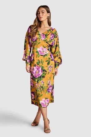 Coast Printed Satin Cowl Back Maxi Dress in Chartreuse at Nordstrom, Size 10