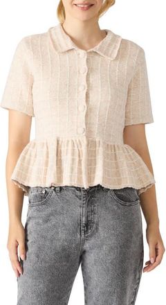 Steve Madden Roxanna Peplum Tweed Button-Up Top in Beige/White at Nordstrom, Size X-Large
