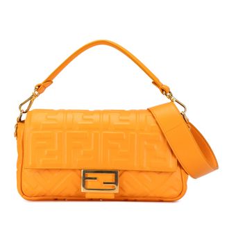 Fendi Orange Zucca Embossed Leather Baguette Bag