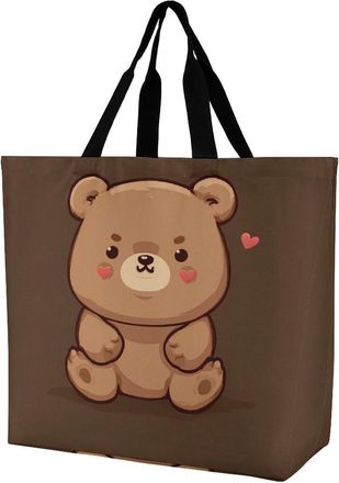Generic Cartoon Brown Cute Bear Shopper Bag Lightweight Tote Bag Large Capacity Shopping Bags For Travel Work Yoga