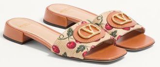 Valentino Garavani Sandalo Slide Vlogo Signature In Rafia Jacquard Con Motivo Cherryfic 20Mm Donna NATURALE/ROSSO 36.5