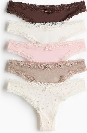 H&M 5er-Pack Brazil Slips aus Baumwolle und Spitze - White
