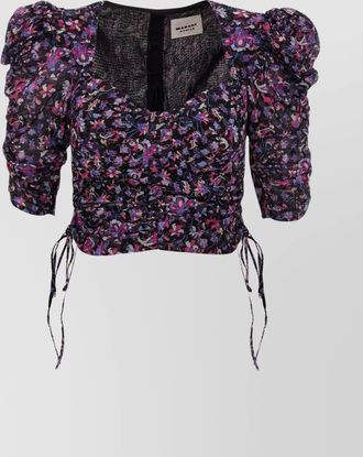 Isabel Marant galaor top with puff sleeves and floral pattern