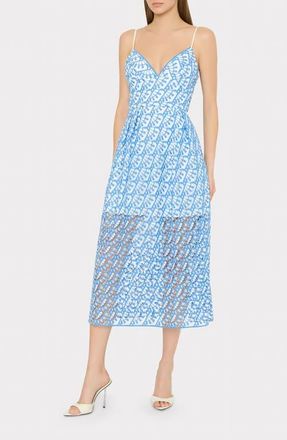 Milly Hazel Embroidered Midi Dress in Blue at Nordstrom, Size 12