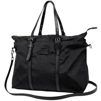 Gucci Black Nylon Leather Tote Bag (Pre-Owned)