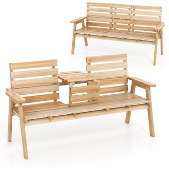 Costway Panca da giardino in legno massello, panca da esterno a 2 posti, portata 320 kg, 160 x 64 x 86 cm, naturale