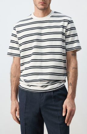 Mango Regular Fit Stripe Cotton Blend T-Shirt in White at Nordstrom, Size X-Small