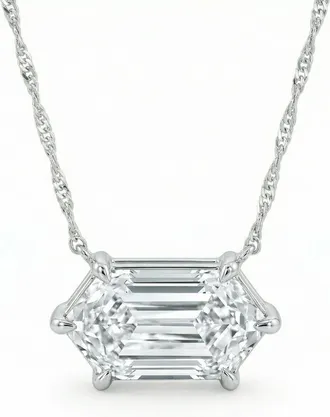 Pompeii3 Certified 1.10Ct Long Hexagon Diamond East West Pendant Gold Necklace Lab Grown