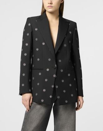 Philipp Plein Boyfriends Fit Blazer Monogram Strass Monogram Women in Black at Nordstrom, Size X-Small