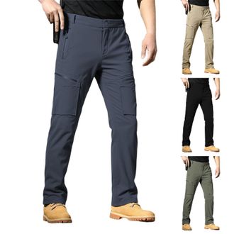 Generic Mens Elasticated Waist Casual Jogging Pants- Fleece-Lined Softshell Cargo Trousers for Men UK, Windproof Outdoor Hiking Pants Ideal for Cold Winter Tr
