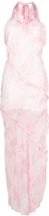 Msgm sheer ruffle-detail maxi dress - women - Silk - 40 - Pink