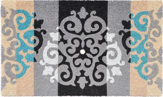 Imports Decor Damask Fleur de Lis Coir Door Mat, Vintage Ornamental Coconut Fiber Doormat with Non-Slip PVC Backing, Decorative Indoor Outdoor Entryway Rug