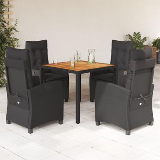 vidaXL Set De Muebles Jard&iacute;n 5 Pzas Con Cojines Rat&aacute;n Sint&eacute;tico Negro Vidaxl