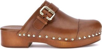 Chlo&eacute; Brown Calf Leather Bos Taurus Womens Clogs