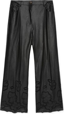 Fiorella Rubino Geknipte broek in gecoate stof met bloemenmotieven - Dames - Wijde Broeken - Zwart - 3XL - Polyester - Broeken