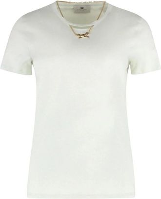 Elisabetta Franchi Jersey T-shirt met Strikketting - Dames - T-shirts - Groen - XS - Katoen - Tops