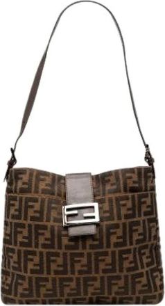 Fendi Pre-owned Canvas Shoulder Bag - Dames - Vintage Schoudertas - Bruin - ONE Size - Leer - Vintage