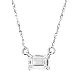 Pompeii3 3/4 Ct Emerald Cut Sideways Lab Grown Diamond Pendant 14k Gold Necklace