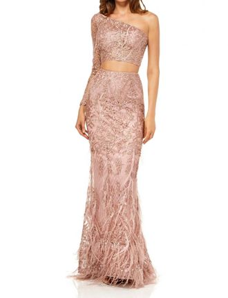 Sherri Hill Two-Piece Mermaid Gown In Rose Gold