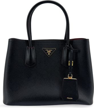 Prada Saffiano Double Bag Black Red