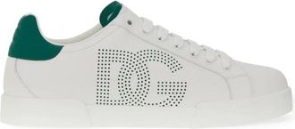 Dolce & Gabbana Leren Low-Top Sneakers met Geperforeerd DG Logo - Heren - Sneakers - Wit - 40 EU - Leer - Schoenen