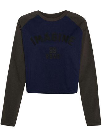 Izzue slogan-printed raglan-sleeved T-shirt - women - Cotton - S - Blue