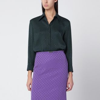 Gucci Camicia in seta jacquard verde con Incrocio GG
