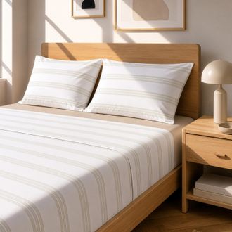 KASANOVA Completo letto matrimoniale righe sabbia cotone