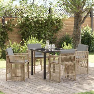 Berkfield Home 5 Piece Garden Dining Set with Cushions Beige Poly Rattan