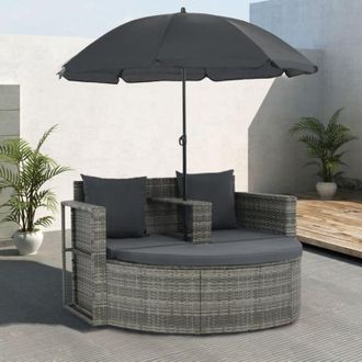 vidaXL vidaXL Divano da Giardino 2 Posti Cuscini Ombrellone Grigio Rattan PE