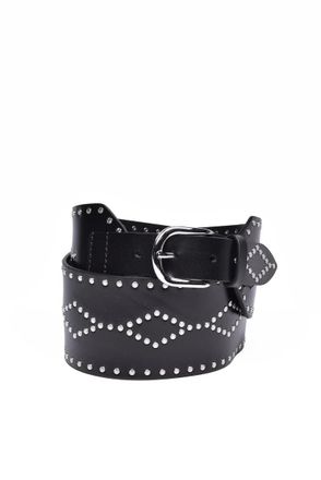 Isabel Marant Black Leather Belt with Decorative Silver Studs