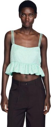 Sandro Floral jacquard ruffle crop top in Light Green at Nordstrom, Size X-Large
