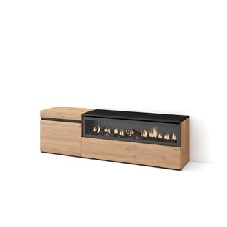 Skraut Home Skraut Home - Mueble Tv, Televisi&oacute;n, Muebles De Sal&oacute;n, Almacenaje, 150x45x35cm, Para Tv Hasta 65, Chimenea El&eacute;ctrica, Estilo Moderno, Roble Y Negro