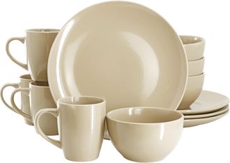 Gibson Home Everyday Plus 12 Piece Stoneware Dinnerware Set in Cream