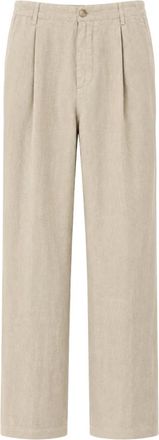 120% Lino Broeken, Heren, Beige, L, Linnen, Wijde broek
