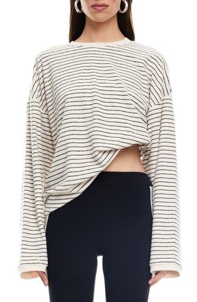 Lioness Bry Stripe Oversize Velour Top in Cream Noir Strip at Nordstrom, Size X-Large
