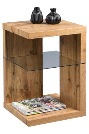 Xora Beistelltisch, Eichefarben, Glas, Holzwerkstoff, quadratisch, Bodenplatte, 40x60x40 cm, offenes Fach, Wohnzimmer, Wohnzimmertische, Beistelltische, Be