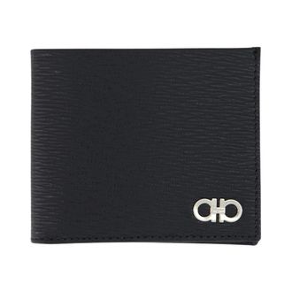 Ferragamo Black Gancini Hammered Leather Wallet