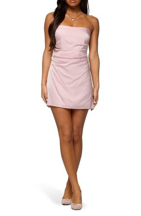 Edikted Valeriah Pleated Strapless Satin Minidress in Pink at Nordstrom, Size X-Small