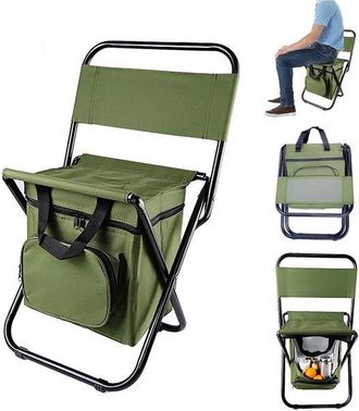 OEM Silla Plegable - Silla De Pesca Plegable Con Bolsa T&eacute;rmica Integrada - Silla De Camping Compacta Para Pesca Y Picnics - Ligera Y Port&aacute;til - Verde