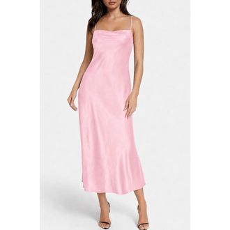 Bebe Crepe Satin Cowl Neck Midi Slipdress in Rose at Nordstrom Rack, Size X-Small