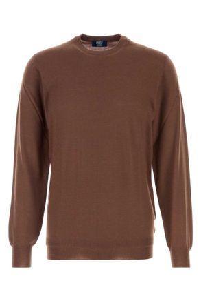 Fedeli Brown Solid Regular Sweaters