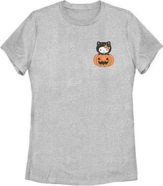 Hello Kitty Womens Hello Kitty Halloween Pumpkin and Kitty Pocket Graphic T-Shirt in Athletic Heather at Nordstrom, Size Small