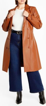 City Chic Briella Faux Leather Trench Coat in Toffee at Nordstrom, Size Xl
