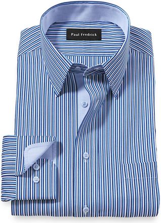 Paul Fredrick Slim Fit Comfort Stretch Non-iron Stripe Dress Shirt With Contrast Trim