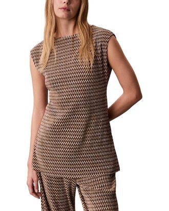 Calvin Klein Printed Plisse Boat Neck Tunic