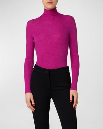 Akris Cashmere-Blend Fine Ribbed Knit Top