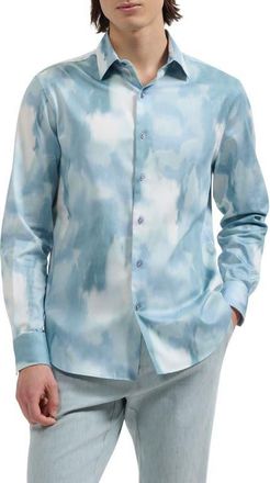 Bugatchi Julian Shaped Fit Cloud Print Stretch Cotton Button-Up Shirt in Sea Spray at Nordstrom, Size Xx-Large