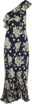 Rixo Blue Leon One-Shoulder Floral Viscose Long Dress